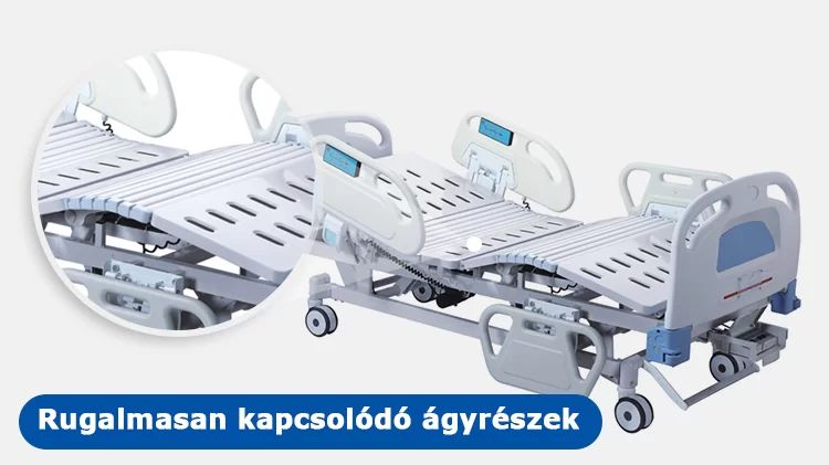 Kórházi 5 funkciós elektromos betegágy – Rugalmasan kapcsolódó ágyrészek