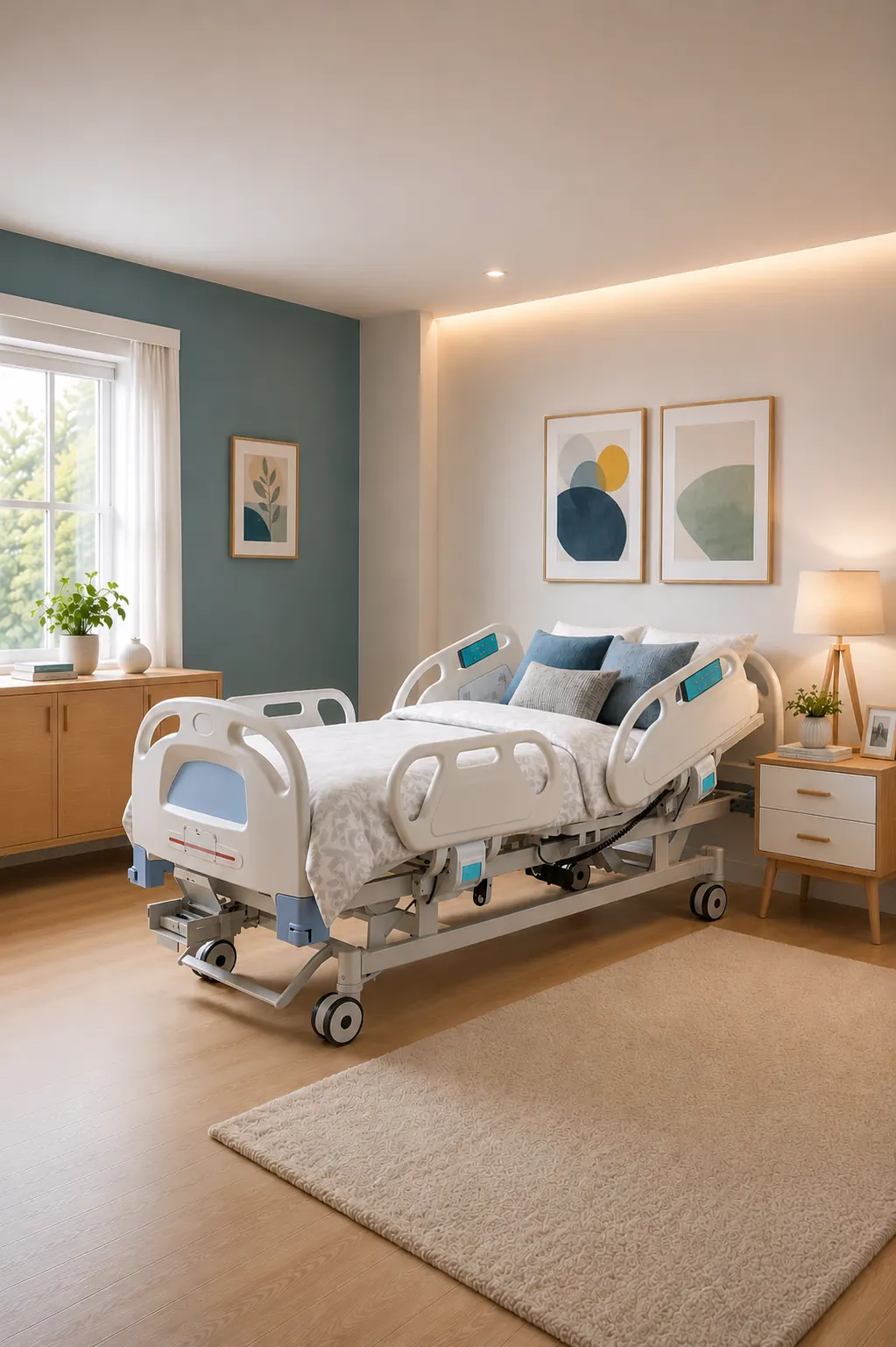 Kórházi 5 funkciós elektromos betegágy – Fotel pozíció – felsőtest és lábrész együtt